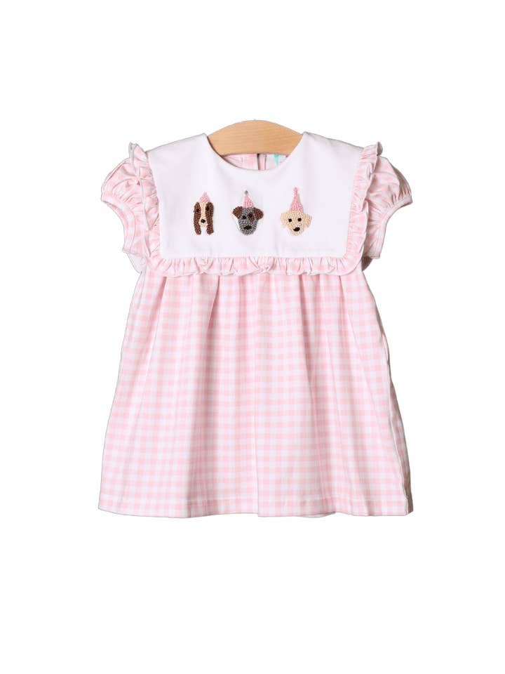 The Smocked Flamingo – wholesale Dress – Kids – French Knot Birthday Party Pups Pink Gingham Dress