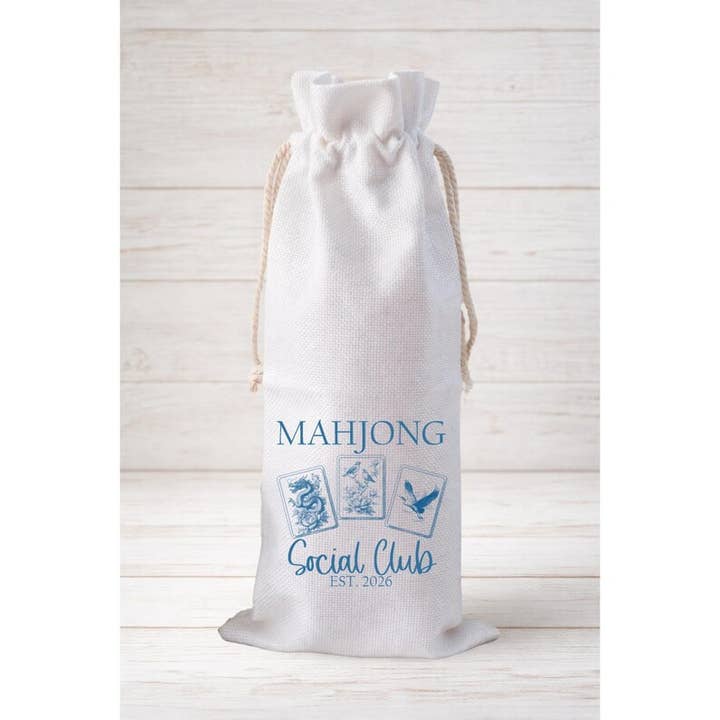 Club Social de Mahjong Chinoiserie, Sac Cadeau pour Bouteille de Vin – Sac en Toile Réutilisable avec Cordon de Serrage pour la vente par Moman Sales, Inc.