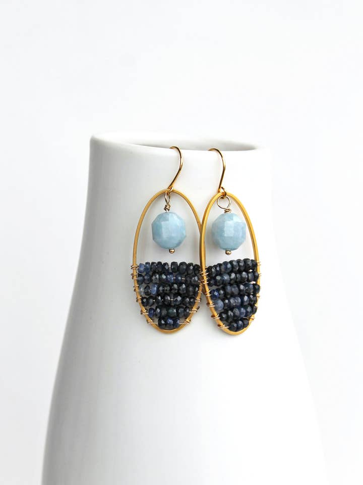 Sapphire and Aquamarine Earrings for wholesale by Laura Stark Designs