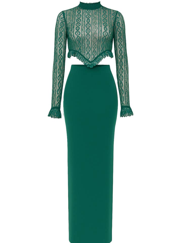 Blonderærmet top med flæser og bandage midi-nederdel for engroshandel hos RIVIR