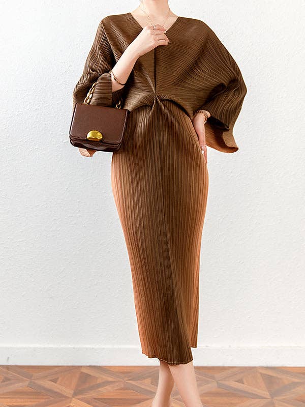 UZ Wholesale Store – wholesale Dress – Women's – Fashion Loose Batwing Sleeves Gradient Pleated Midi Dress3