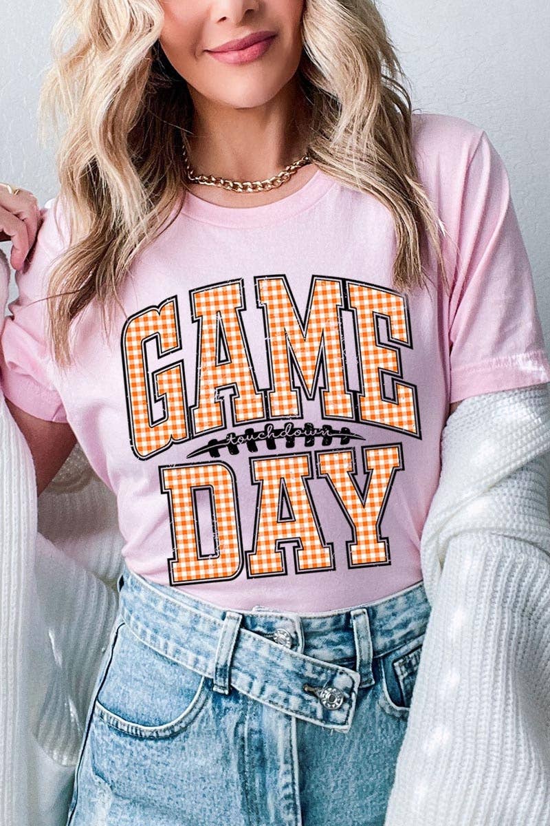COLORBEAR - Wholesale T-Shirt (Graphic) - Women's - Orange Gingham Game Day Graphic Tee11