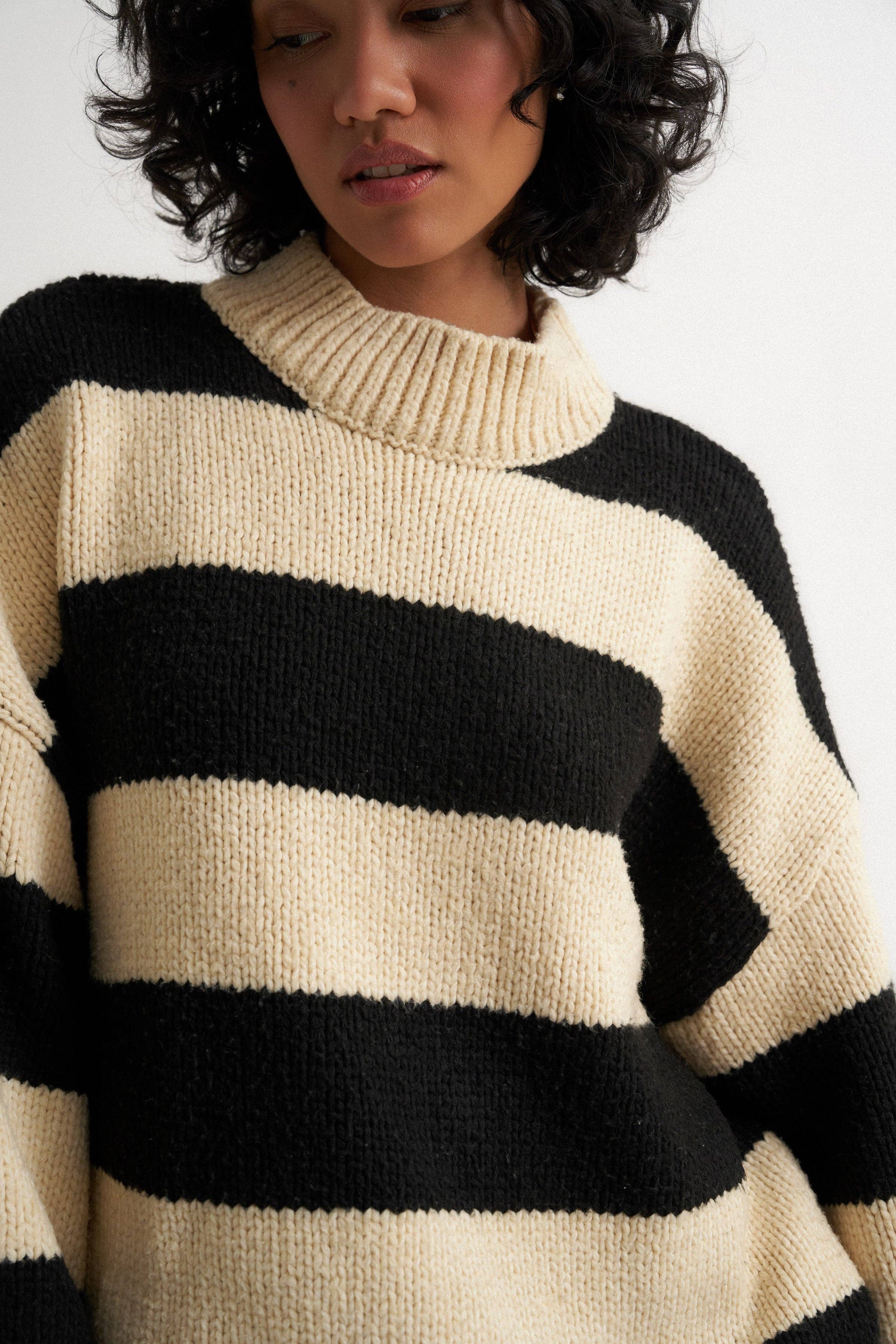 Callahan Knitwear - Wholesale Knit Sweater - Women's - Bellamy Pullover - Black Stripe1