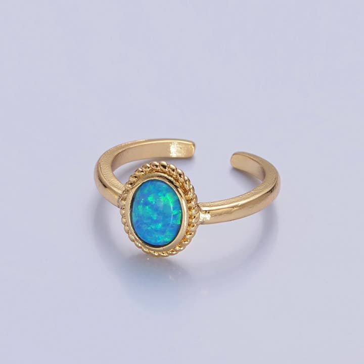 Aim Eternal - Wholesale Single Stone/Solitaire Ring - Ocean Blue Opal Gold Vintage Style Ring V-462 V-463