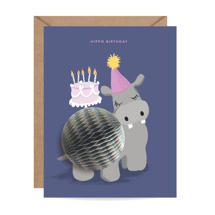 Carte pop-up - Anniversaire d'Hippo pour la vente par Inklings Paperie