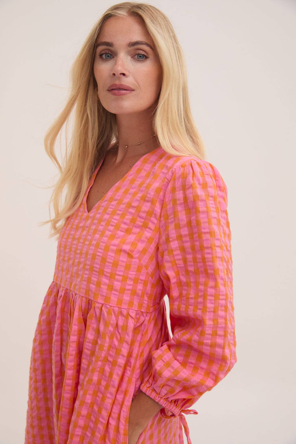 Lina Orange & Pink Gingham Dress for wholesale on Faire5