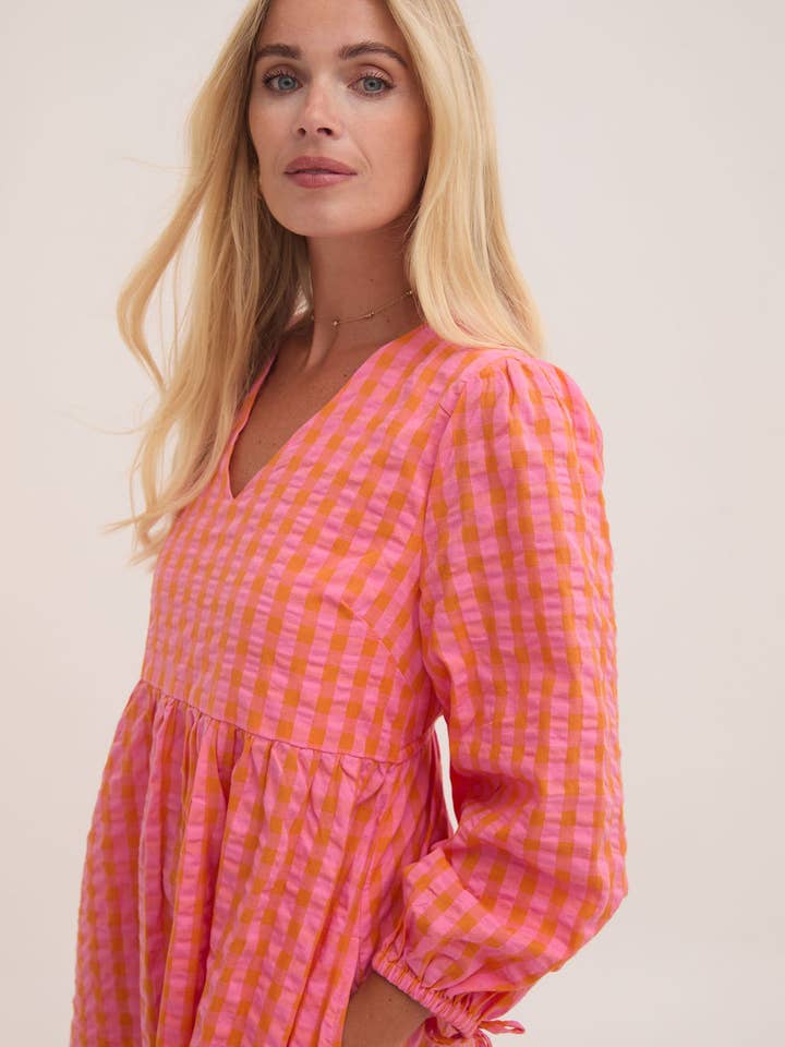 Lina Orange & Pink Gingham Dress for wholesale on Faire5