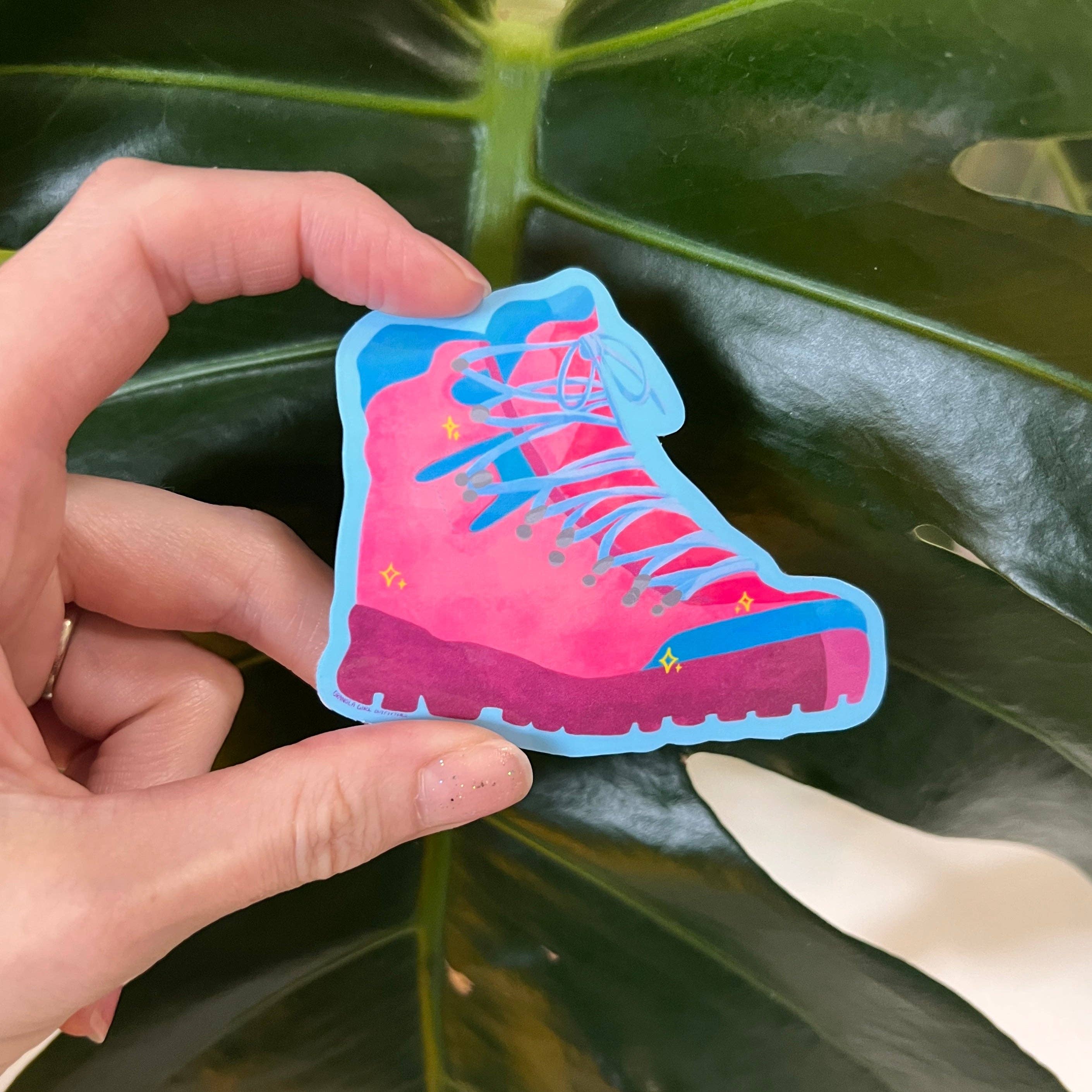 Granola Girl Outfitters - Wholesale Sticker - Pink Hiking Boot Sticker - Light-weight / Indoor: 🌿📖1