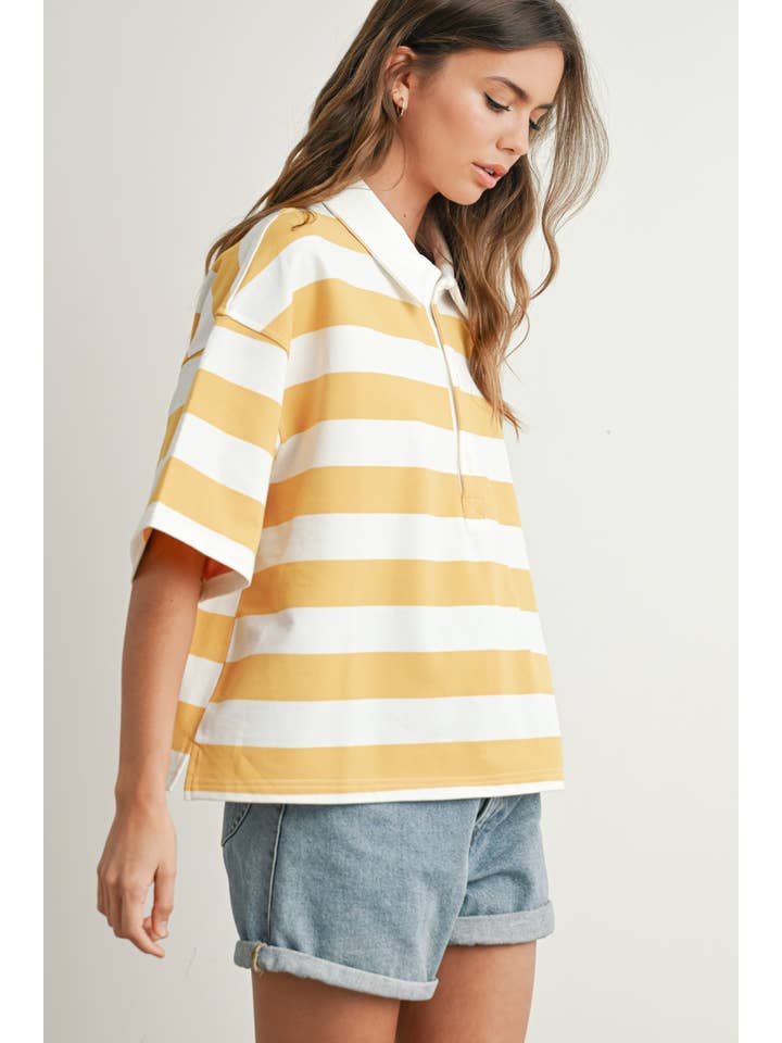 BUTTERMELON - Wholesale Polo - Women's - Striped Oversized Polo Shirt - BMT771024