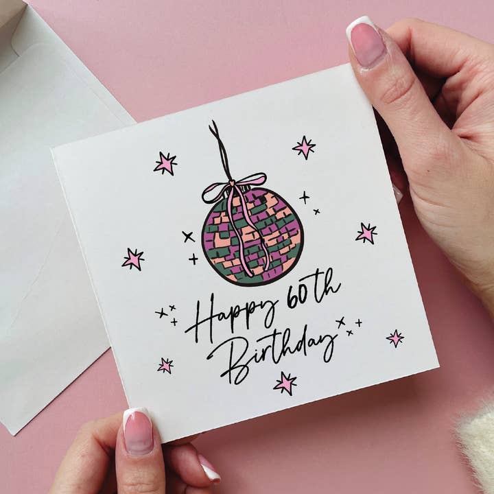 Pink Disco Ball 60th Birthday Card for wholesale by Alphabet Studios