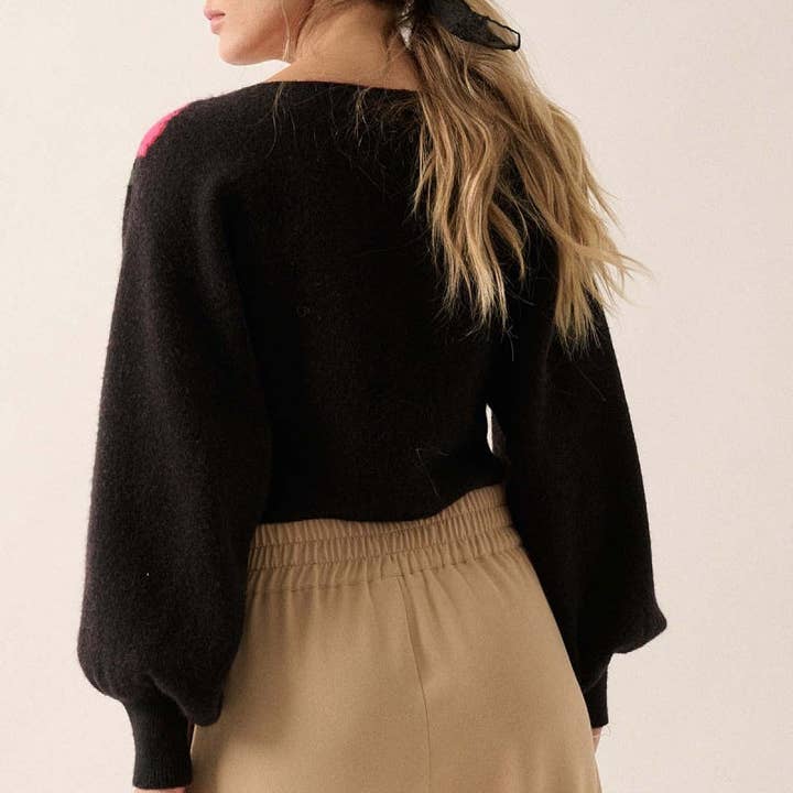 safistyle - Wholesale Knit Sweater - Women's - Floral Print Cropped Sweater4