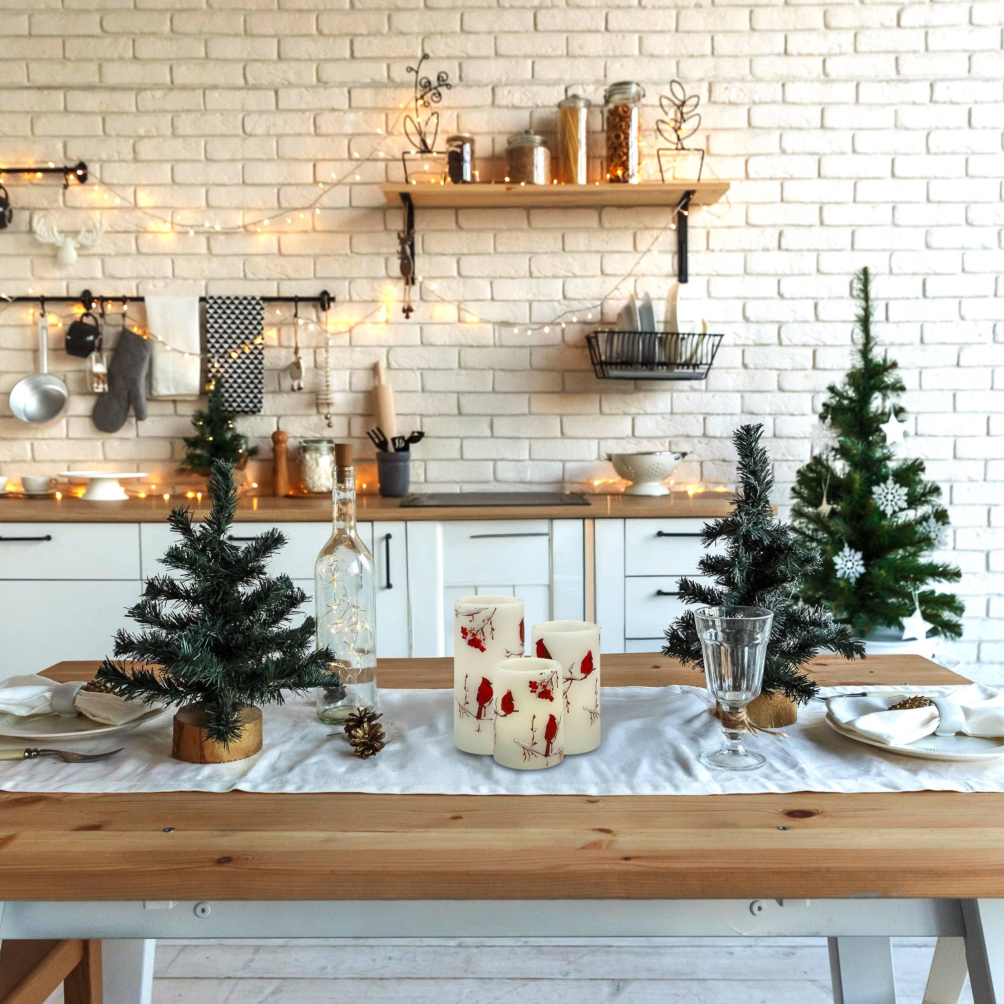 LumaBase - Vente Bougie sans flamme - Bougies en cire à piles avec motif de cardinal - Ensemble de 32