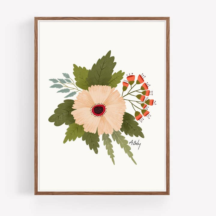 Peachy - floral illustration print for wholesale by Annie Bailey Art