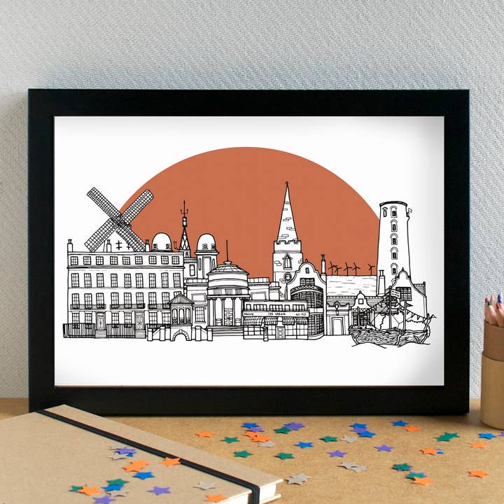 Wirral Skyline Landmarks Art Print - unframed for wholesale by Becka Griffin Illustration