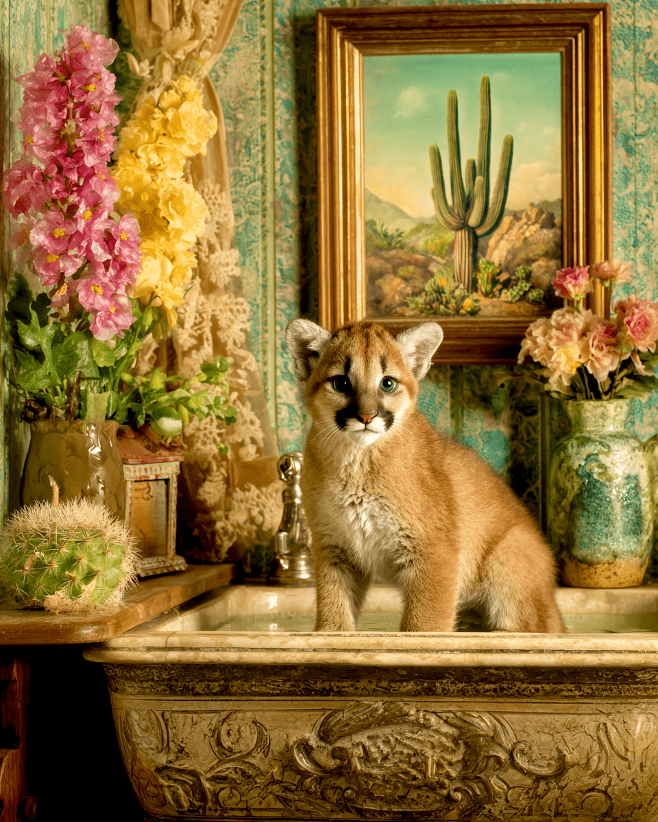 Mowbi - Wholesale Art Print - Mountain Lion Cub in a Bathtub Bathroom Art Print - 8"x10" Artwork for 11"x14" Frame0