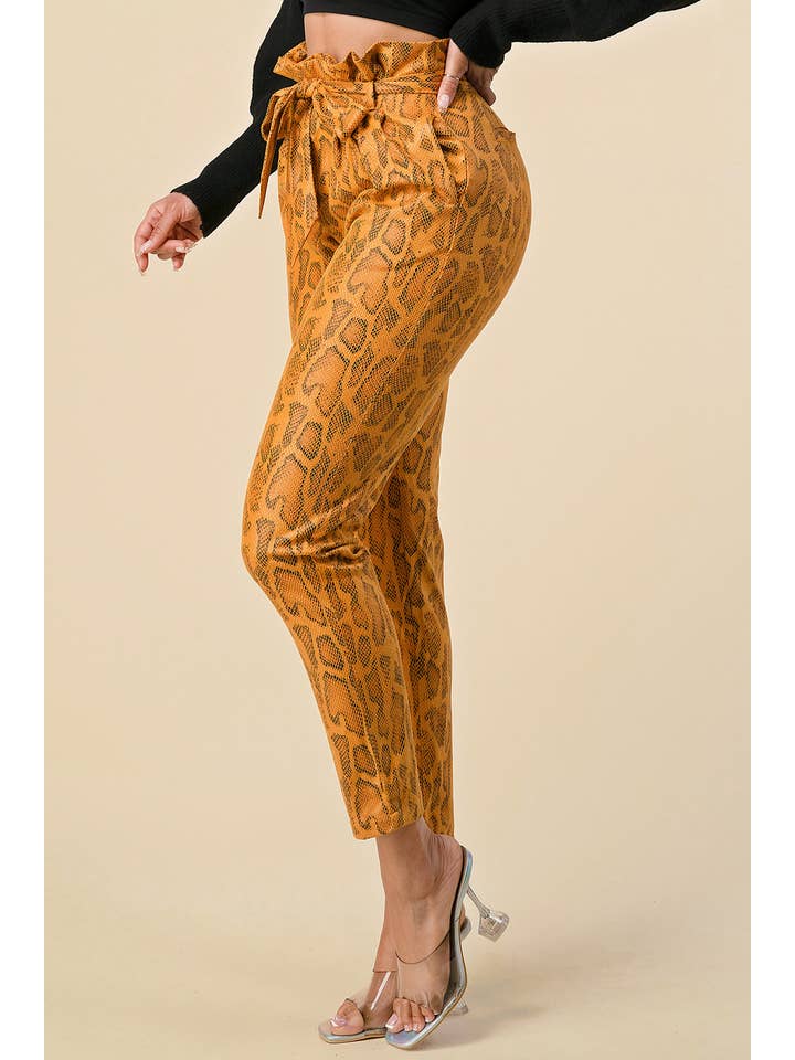 The Sang – wholesale Pants – Women's – SP4870-2 - SNAKE SKIN SLIM FIT PAPER BAG PANTS WITH TIE BELT2