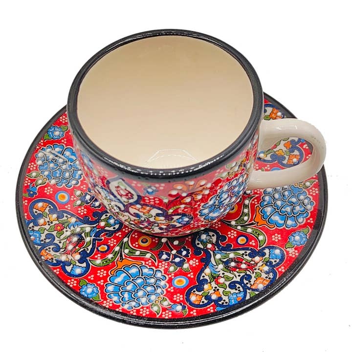 Etnico del Mondo - Wholesale Coffee/Tea Cup - Set of 6 Decorated Turkish Ceramic Coffee/Cappuccino Cups #81