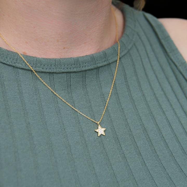 Heart and Lotus Sterling Silver Jewelry - Wholesale Pendant/Charm Necklace - Shining Star Necklace in Cubic Zirconia + Gold3