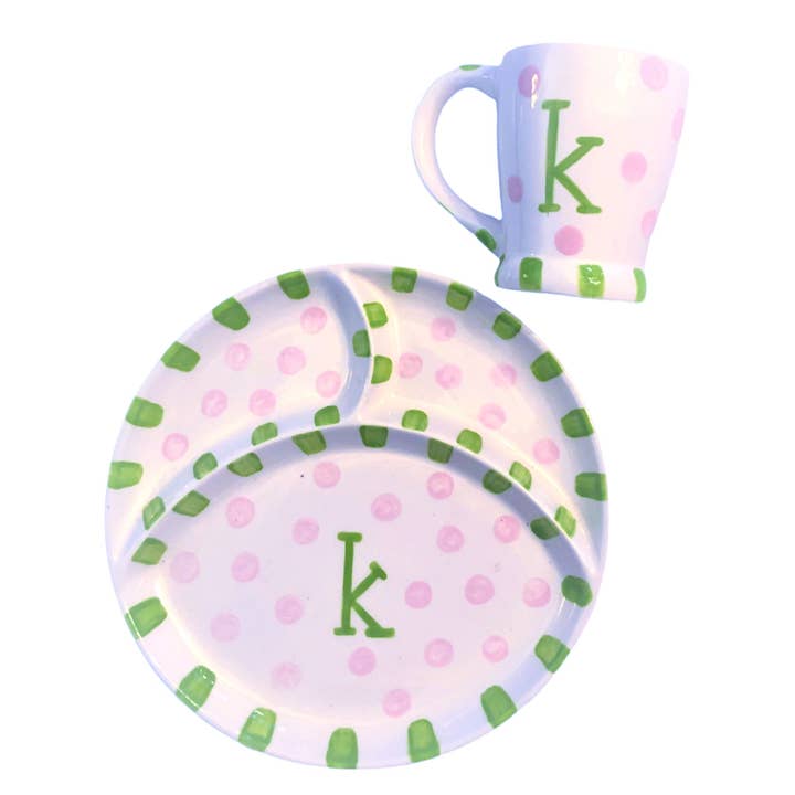 Pink Divided Plate & Cup Set for wholesale by Kricket Lane Designs