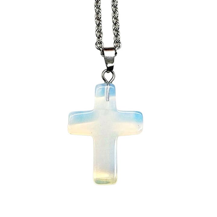 MergingMetals - Wholesale Pendant/Charm Necklace - Gemstone Cross Necklace - Opalite