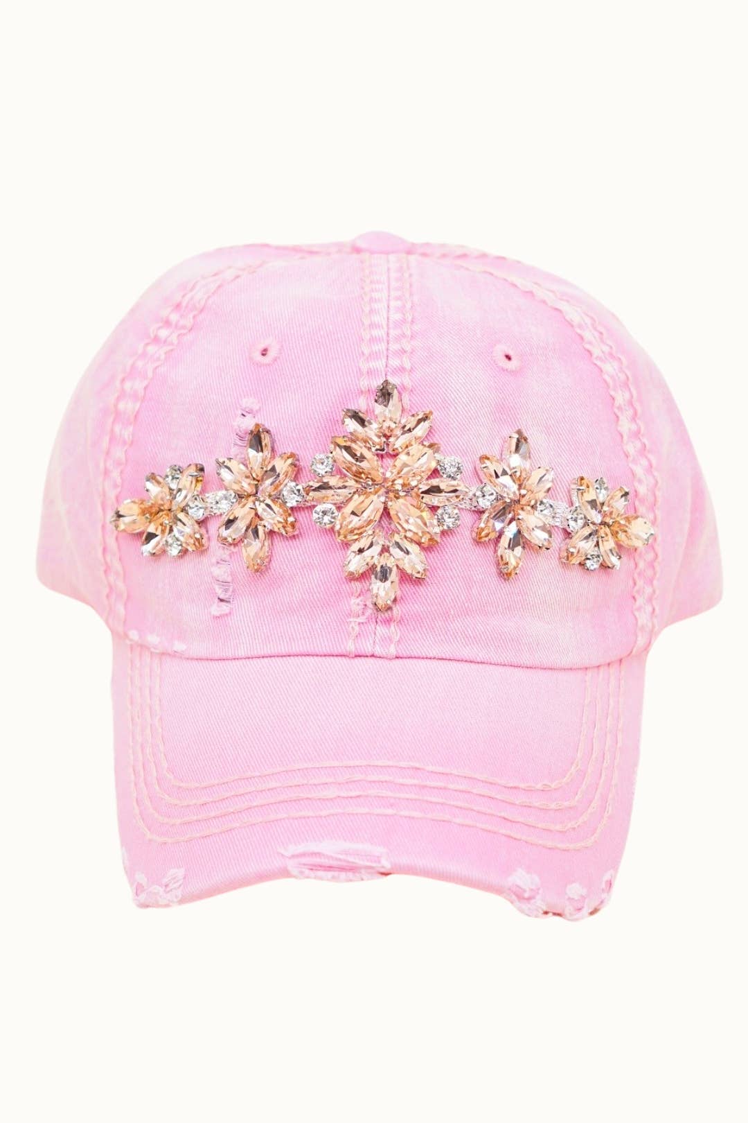 Olive & Pique - Wholesale Baseball Cap - Women's - Bejeweled Bling Glitz Distressed Cap, Adjustable10