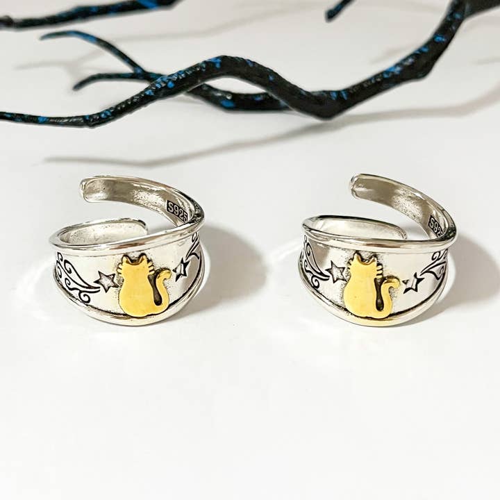 Anel Vintage de Gato – Joia Retro Ajustável com Declaração de Animal por atacado de mildstyles