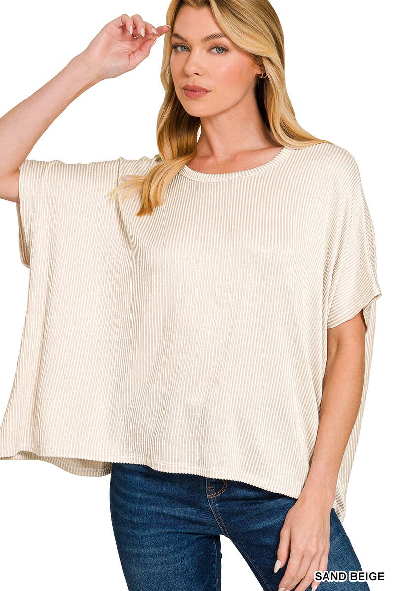 Vanilla Monkey - Wholesale Gebreide top - Dames - Oversized top met korte mouwen en geribbelde strepen19