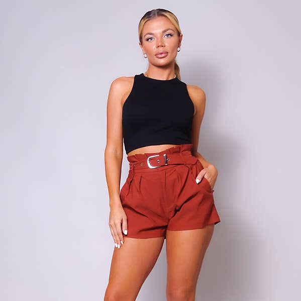 RUSH THROUGH IT BELTED SHORTS for wholesale by CEFIAN FASHION