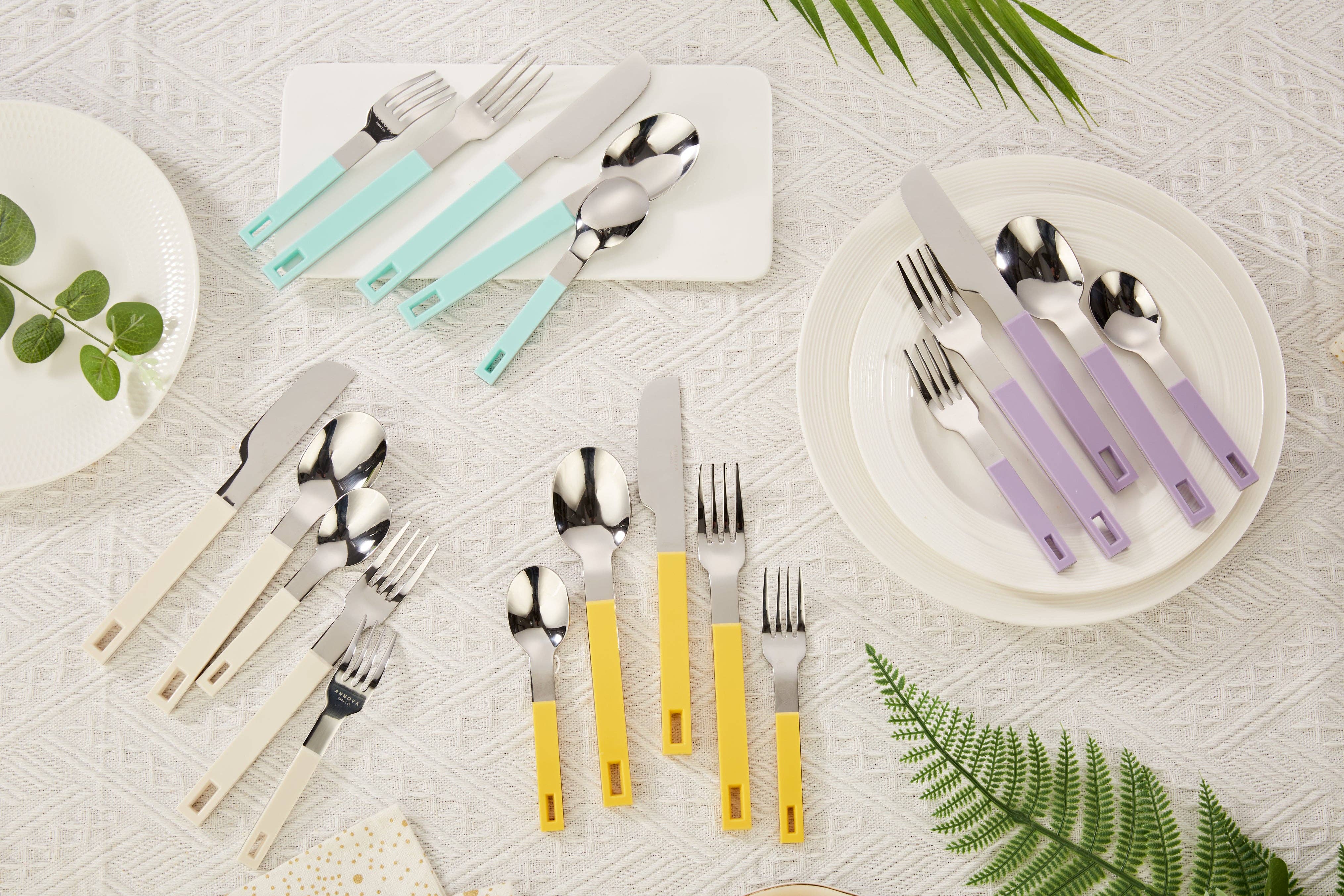 ANNOVA - Wholesale Flatware Set - ANNOVA Block Handle Silverware Set 20 Pieces Color Modern Style Flatware31