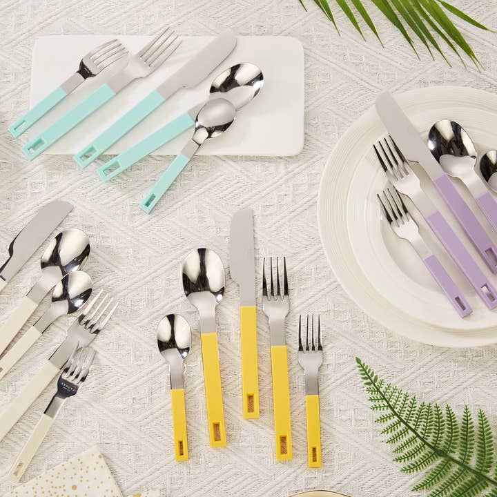 ANNOVA - Wholesale Flatware Set - ANNOVA Block Handle Silverware Set 20 Pieces Color Modern Style Flatware31