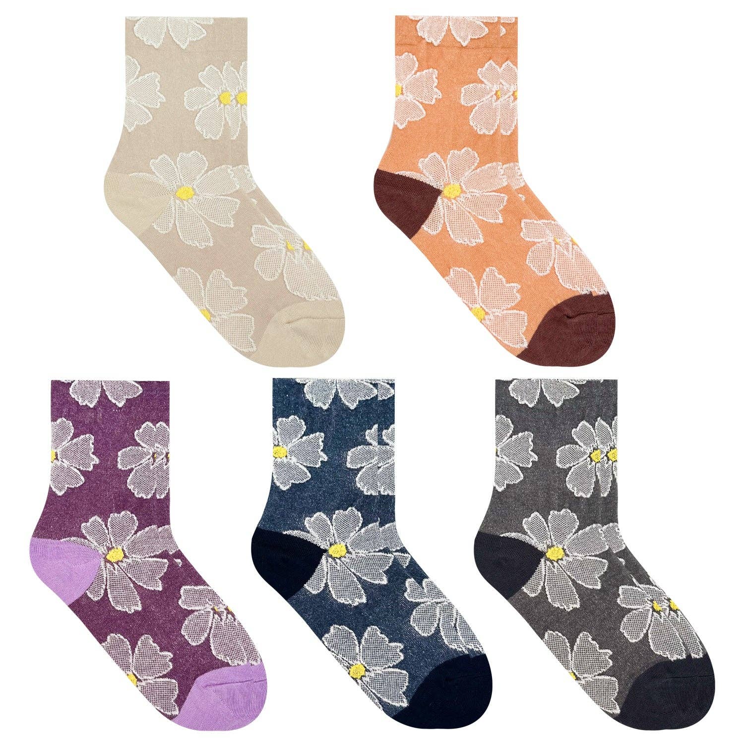 7DAYSSOCKS - Wholesale Sokken - Dames - Dames Crew Sokken met Madeliefjes Borduursel9