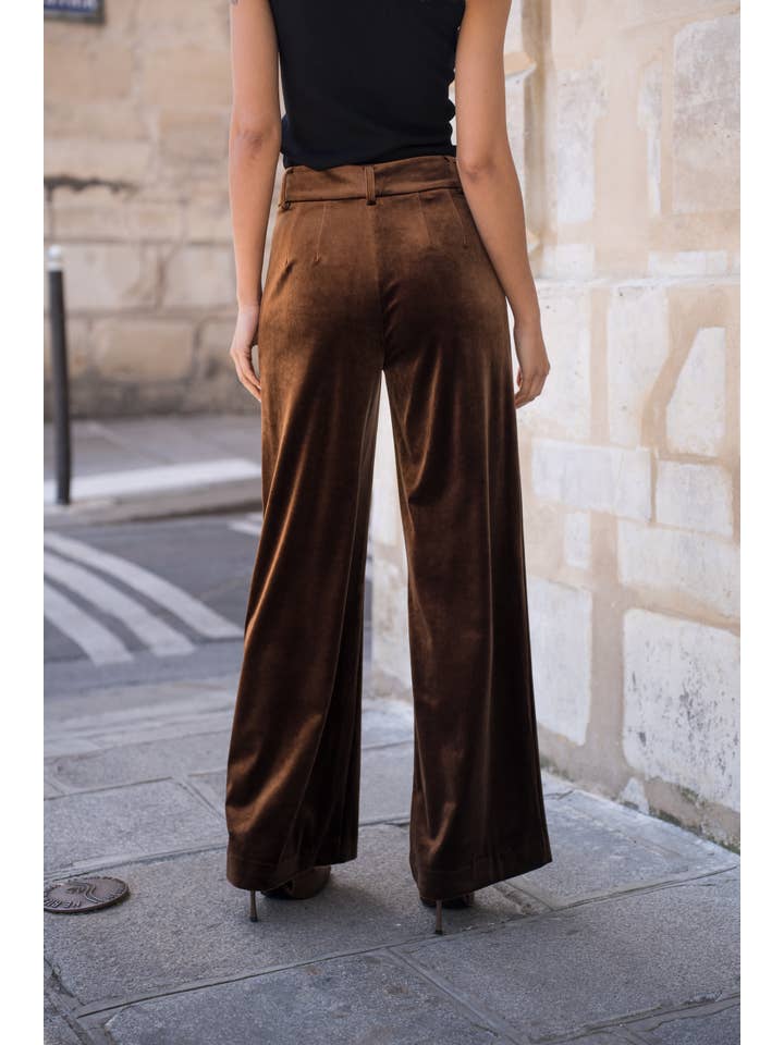Attentif Paris - Wholesale Pants - Women's - Wide velvet and fluid pants with double button21