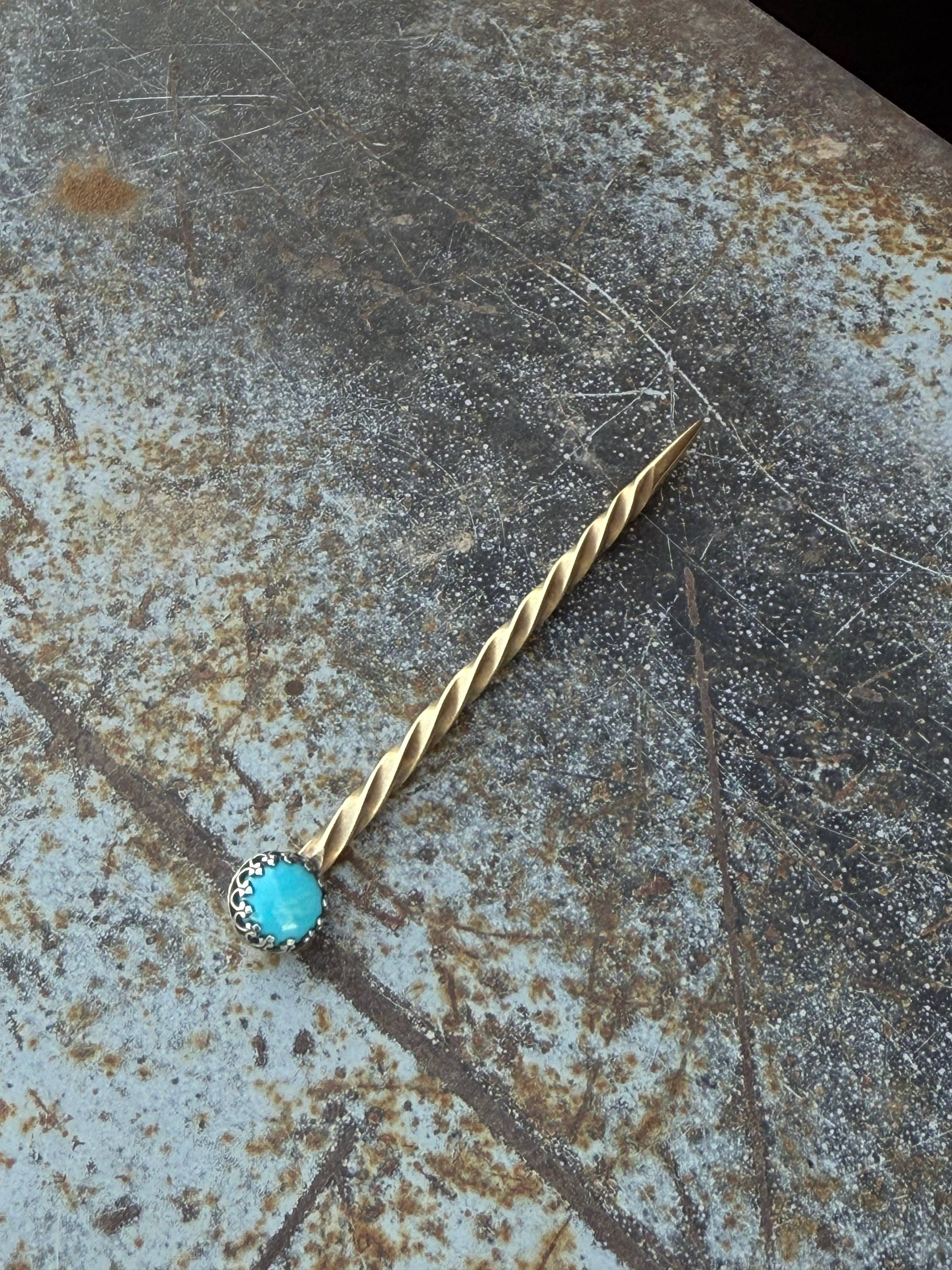 Boles silver, LLC - Wholesale Toothpick - Brass and Sterling Silver Turquoise Stone Cowboy Toothpick1