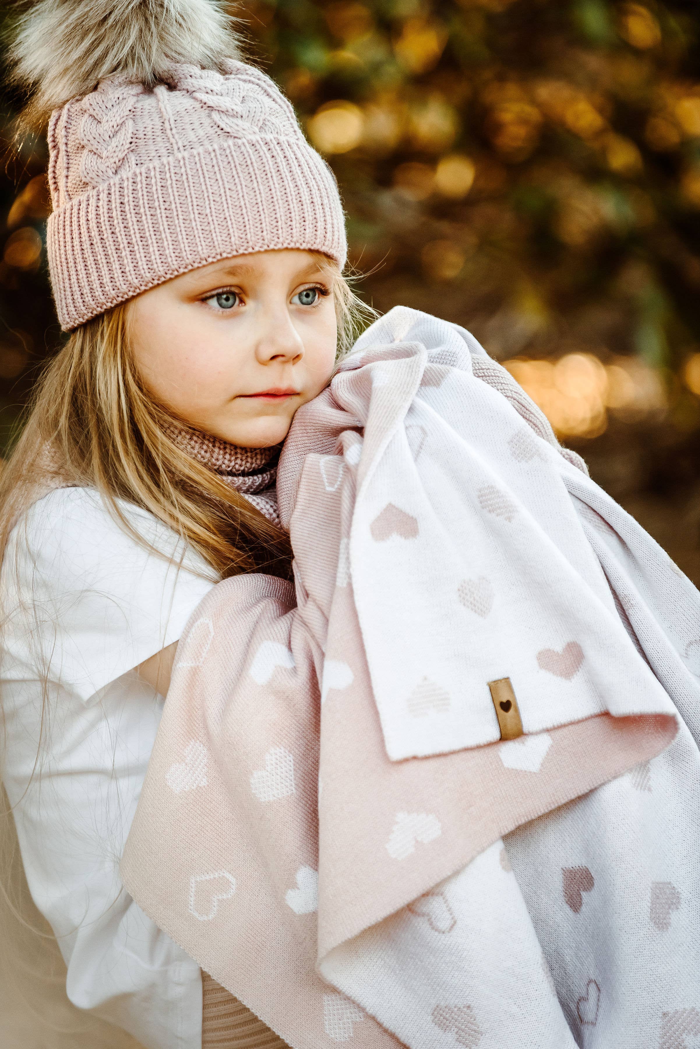 ALIAP - Wholesale Bedding Blanket - Kids & Baby - 100% Merino Wool Blanket Jacquard Heart Knit 5018W3