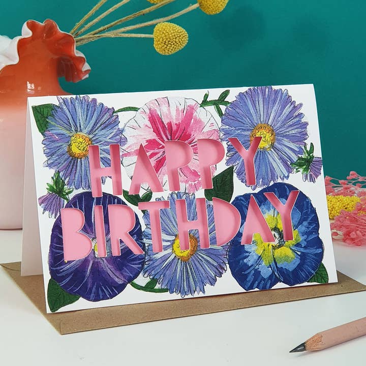August Birth Flower Paper Cut Birthday Card for wholesale by Miss Bespoke Papercuts