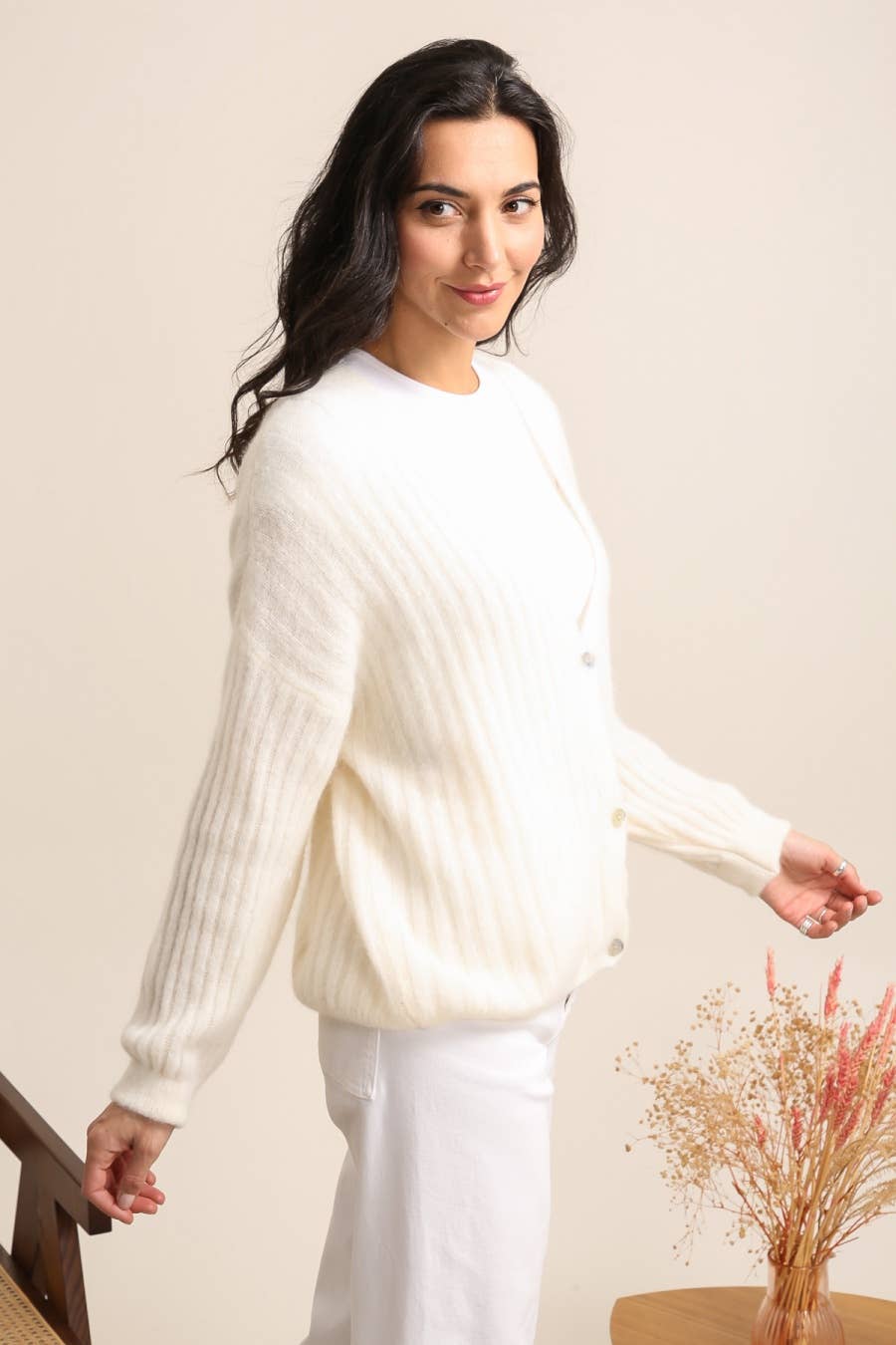 NAÏS PARIS - Vendita all'ingrosso Cardigan - Donna - Cardigan con bottoni a scollo a V in baby alpaca 45%9