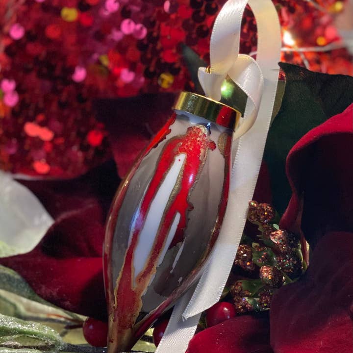 Hand Painted Teardrop Ornament - Red and Dark Gray for wholesale by Held.