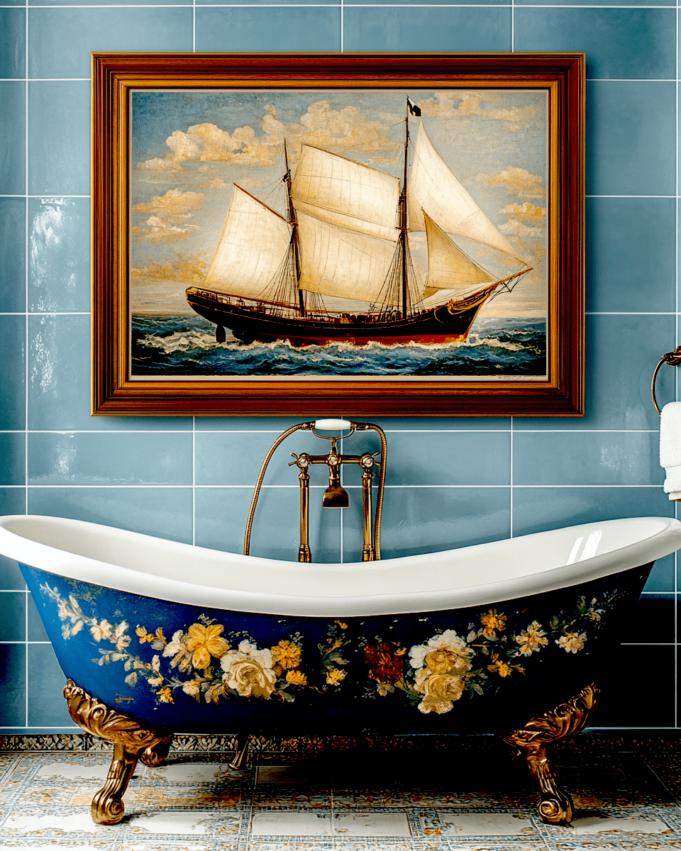 Mowbi - Wholesale Art Print - Bathtub and Ship Artwork - Bathroom Wall Art Prints – 8″x10″ Artwork for 11″x14″ Frame0