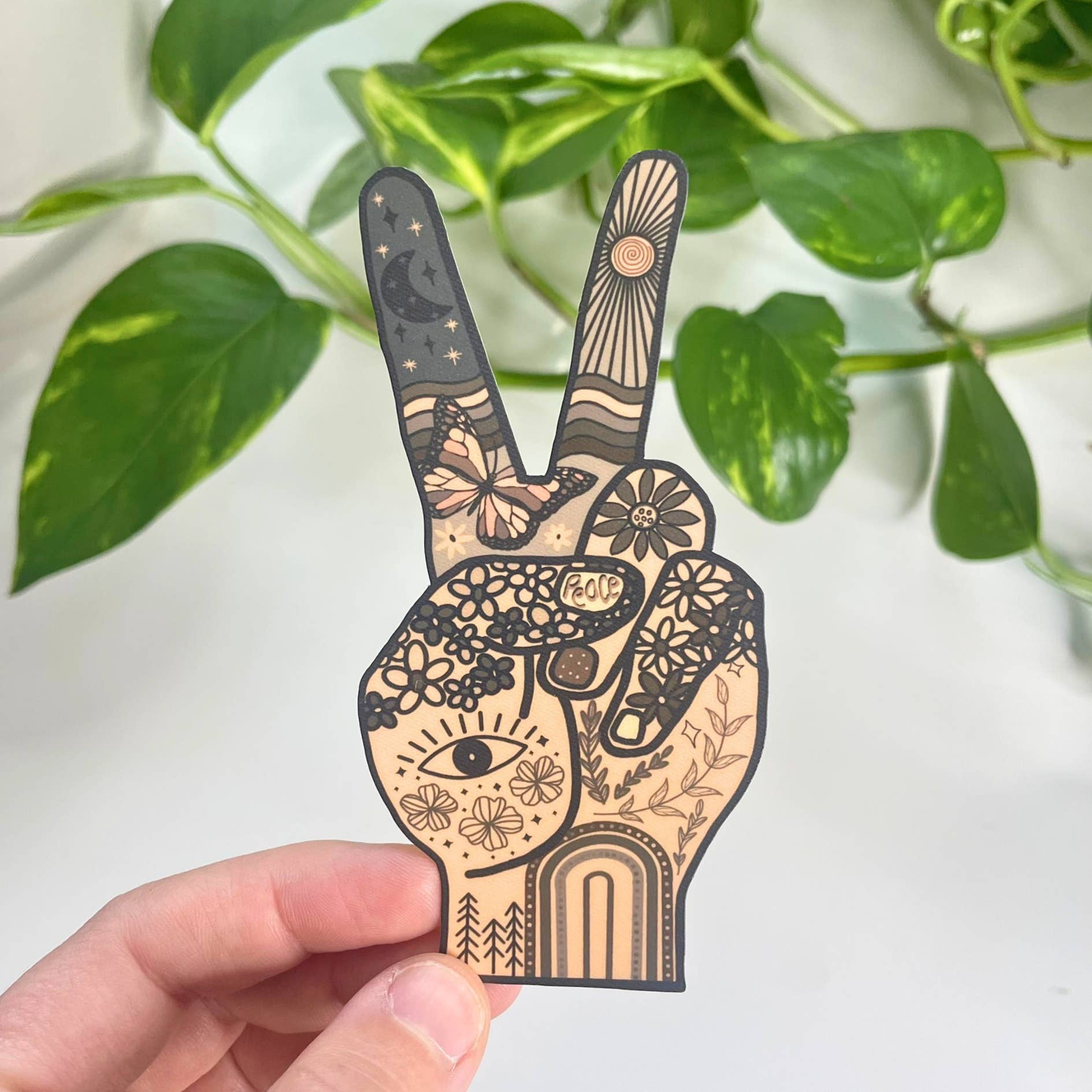 Mindful over Mind Full - Wholesale Sticker - Peace Hand Sticker | Retro Sticker | Hippie Sticker
