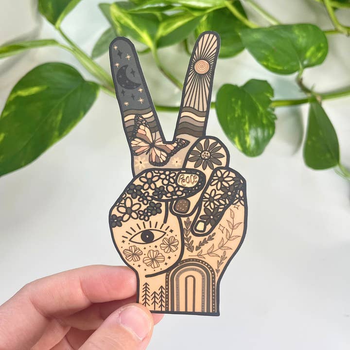 Mindful over Mind Full - Wholesale Sticker - Peace Hand Sticker | Retro Sticker | Hippie Sticker0