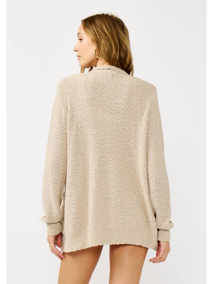 Light Khaki Cotton Popcorn Knit Cardigan with Pockets for wholesale on Faire2