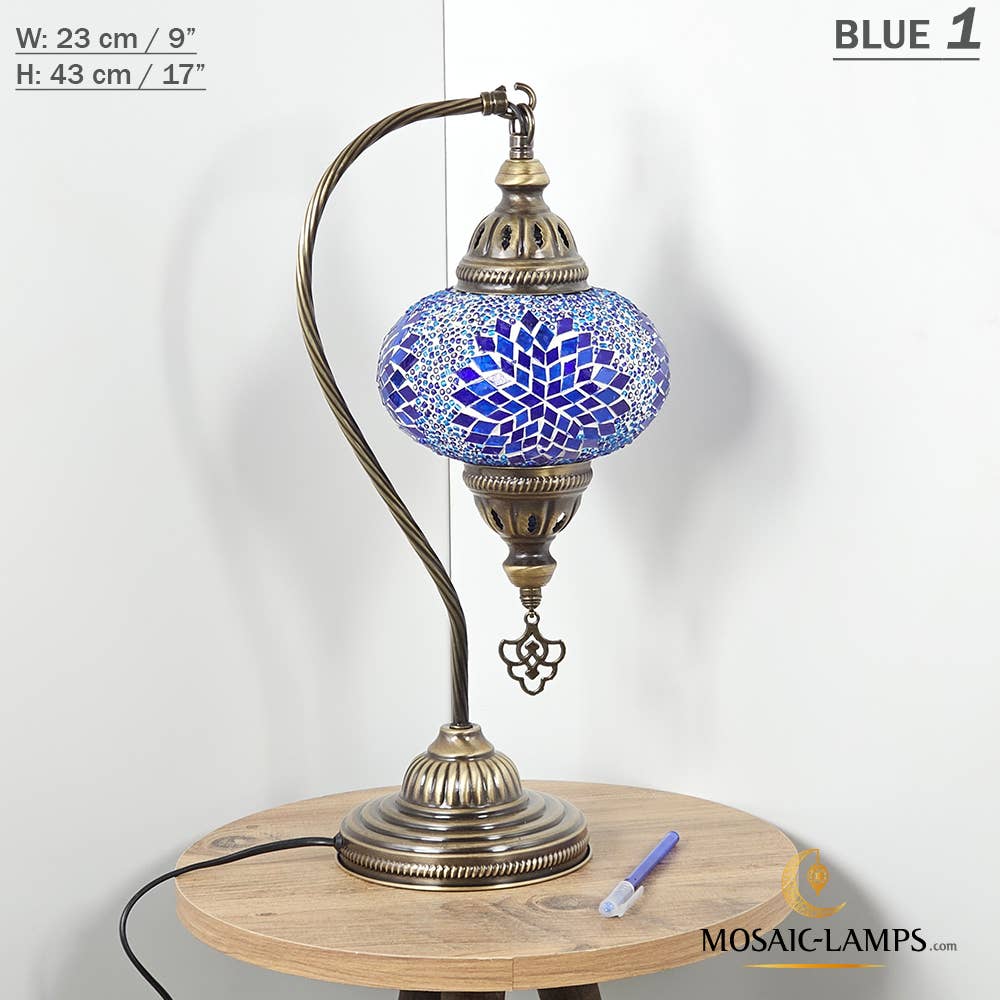 Mosaic Lamps - Wholesale Accent/Desk Lamp - 10+Colors - Gooseneck Large Globe Mosaic Table Lamp, Turkish1