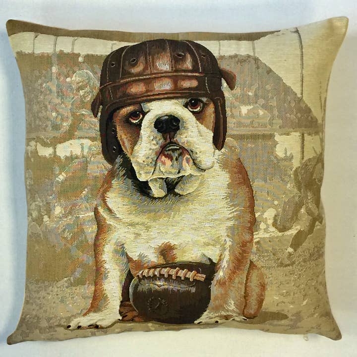 Bulldog Football Pillow for wholesale by K & P Weaver, LLC