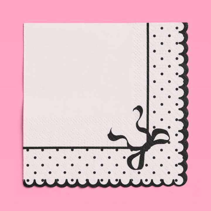 xo, Fetti - Wholesale Disposable Napkin - White Black Bow Cocktail Napkins | 24 Pack 3-Ply1