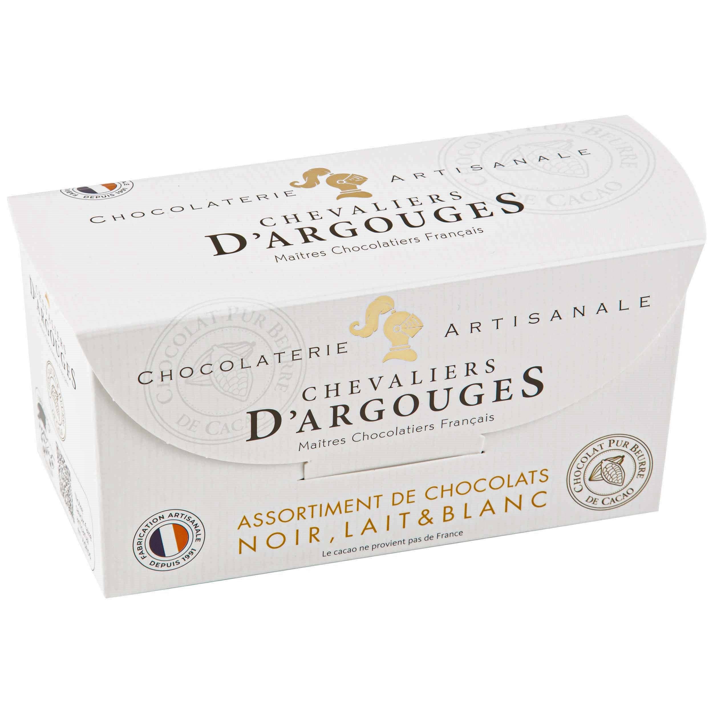 Chevaliers d'Argouges - Vendita all'ingrosso Confezioni di cioccolatini - SCATOLA 18 CIOCCOLATINI - CIOCCOLATO FONDENTE, CIOCCOLATO AL LATTE, CIOCCOLATO BIANCO1