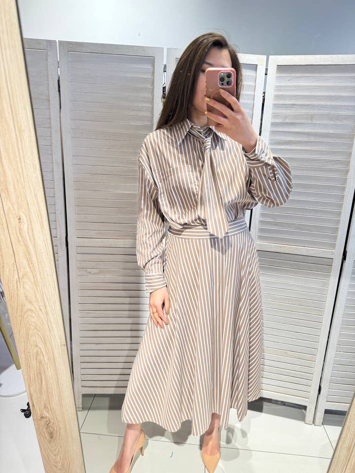 Striped Shirt - Chic Tie Detail for wholesale by VICTORIA&ISAAC