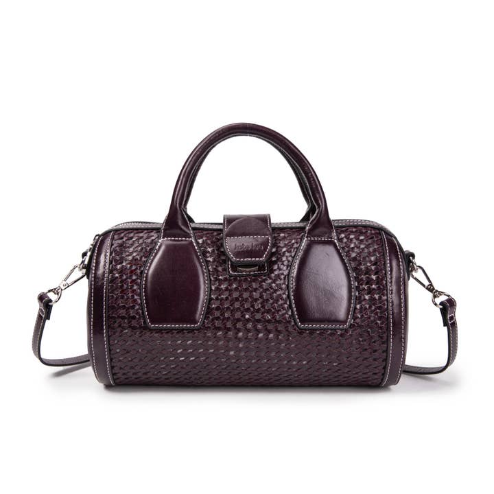 Geflochtene Bowlingtasche aus Leder Frola Pflaume für den Großhandel von kate lee