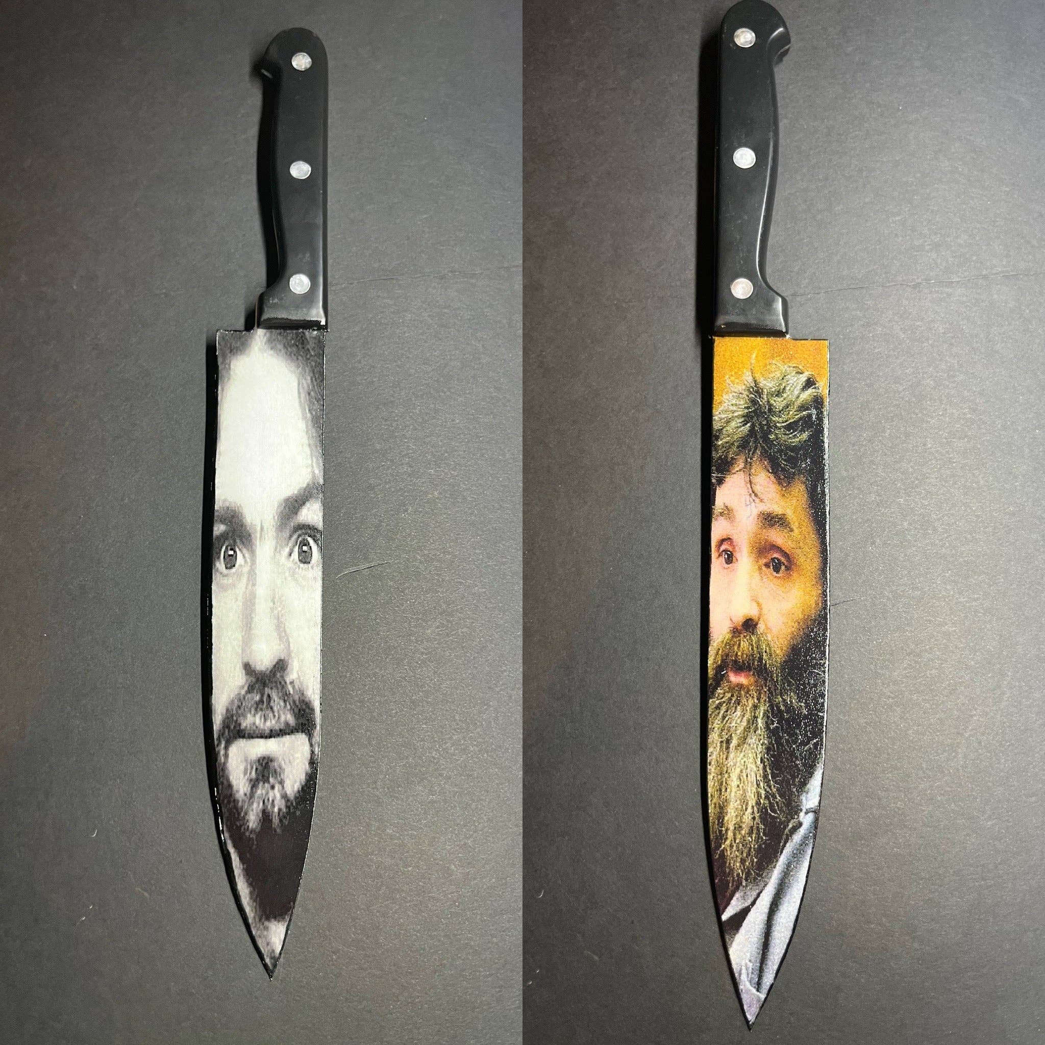 Dead Dave Designs - Wholesale Kitchen/Utility Knife - Charles Manson Serial Killer Kitchen Knife With/Without Sublimated Stand0