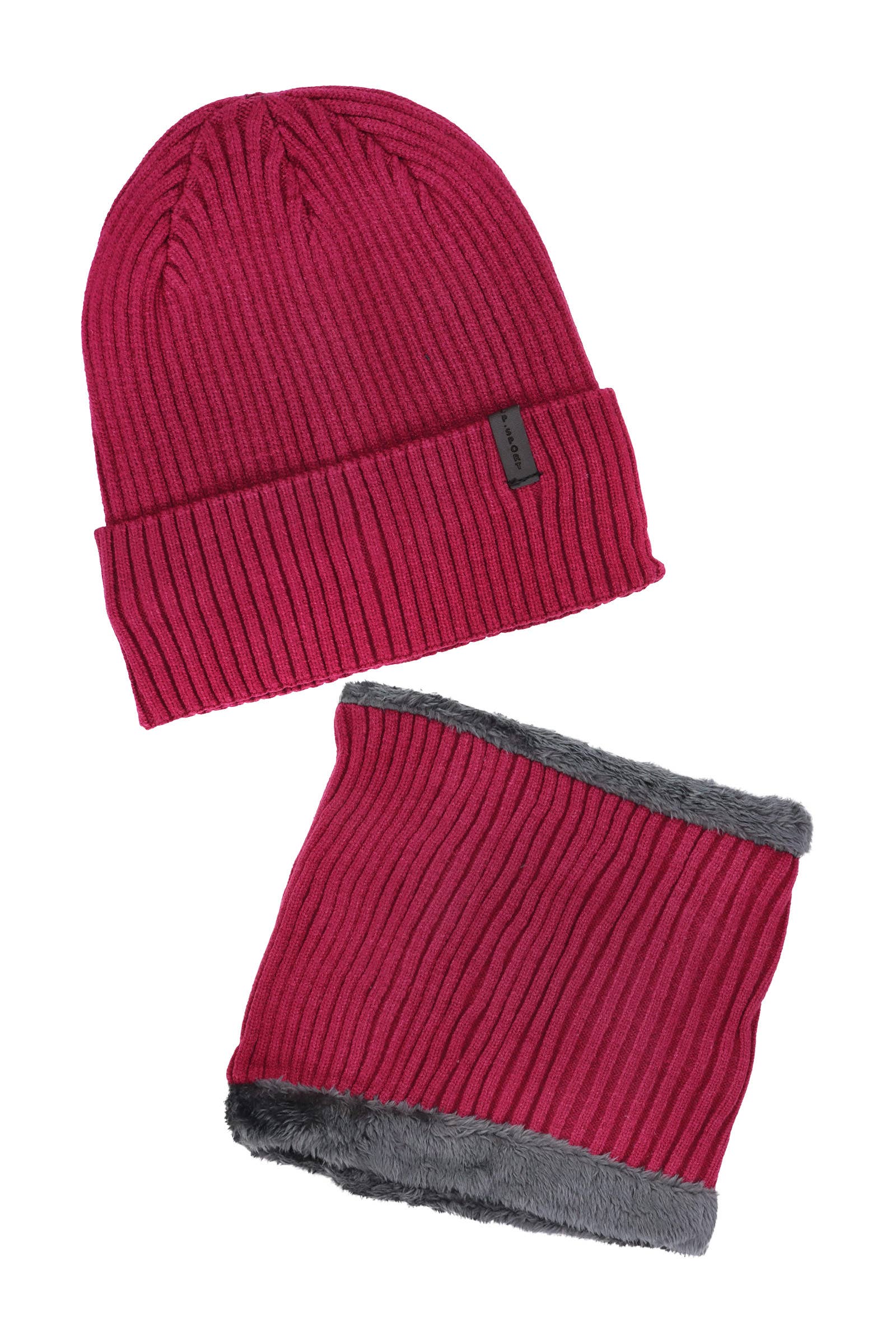 ASSORTED 2-piece Sports Ribbed Knitted Fur Beanie Scarf for wholesale on Faire7