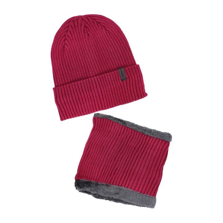 ASSORTED 2-piece Sports Ribbed Knitted Fur Beanie Scarf for wholesale on Faire7